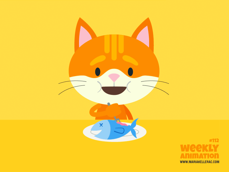 Cat eating fish animacion animation cat character cute fish gato illustration kawaii kids mexico