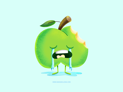Eaten apple apple cartoon character cute eaten fruits illustration kidlitart mexico sad