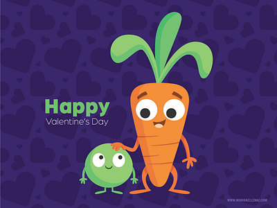 Happy Valentine's Day carrot cartoon friendship heart illustration kidlitart mexico pea valentines vector