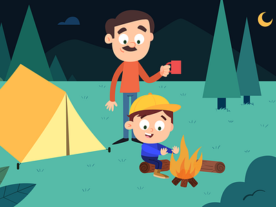 Summer night - Quickquote camp cartoon characters cute dad fire illustration insurance kids mexico summer vector verano