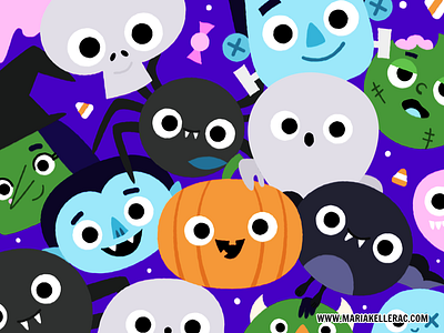 Halloween Fun cartoon characters cute ghosts halloween illustration kidlitart pumpkin spider vector witch