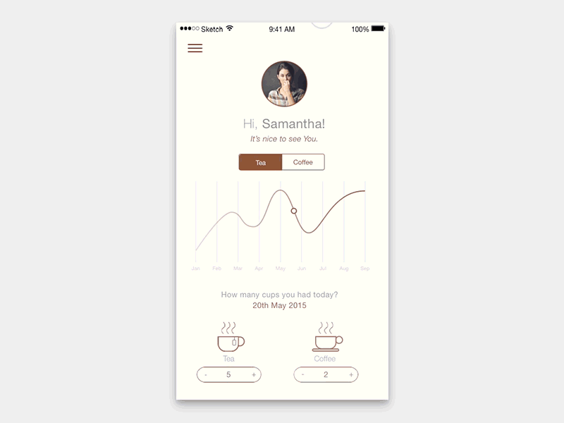Coffe & Tea app - Interaction animation coffee interaction ios app iphone app menu principle sketch tea ui ux