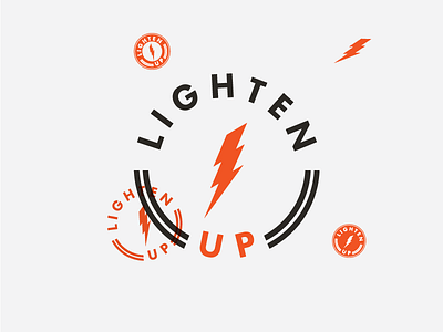 Lighten Up badge circle electricity happy industrial lightning logo orange smile sticker