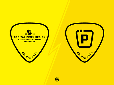 Guitar pick amp brand branding energy graphic guitar logo orbital pixel pick plectrum yellow