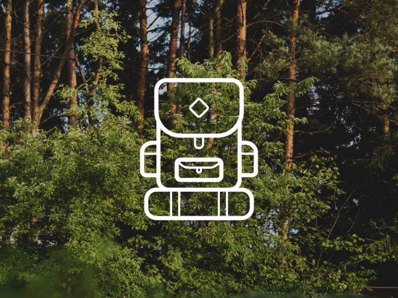 Into the woods - backpack icon freedom hike bag symbol adventure explore travel green forest woods icon backpack