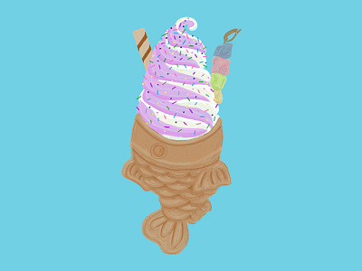 Taiyaki dessert fish food ice cream illustration mochi pink soft serve sprinkles sugar