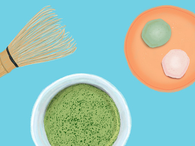 Matcha bowl design food green green tea illustration matcha mochi plate wacom wacom tablet whisk