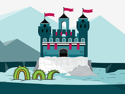 Castle Illustration (work in progress) castle dragon flat illustration medieval sea monster