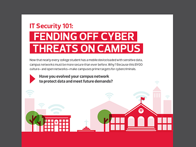 Infographic Hero Illustration campus college cyber flat illustration it red security simple shapes tech