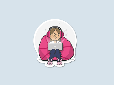Happy Hang-Out Place bean bag beanbag beanbag chair character design dribbble flat outline relax sticker
