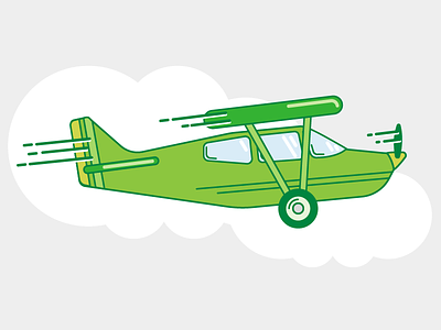 Little green plane airplane bi plane biplane clouds flying illustration line plane