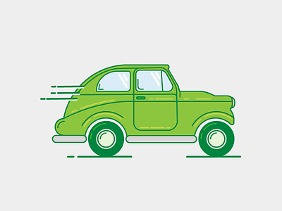 Little green car automobile car driving flat illustration line
