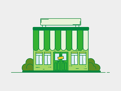 Little green business building business flat green illustration line shop small business