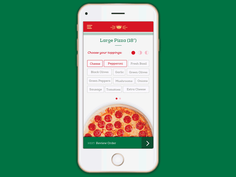 Daily UI #033 033 app customization daily ui dailyui dailyui033 menu order pizza principle sketch ui