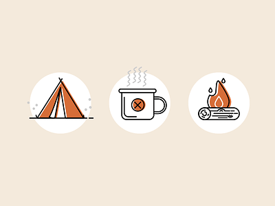 30 Minute Challenge - Camping (Take 2!) campfire camping coffee fire icon set icons illustration line log mug overprint tent