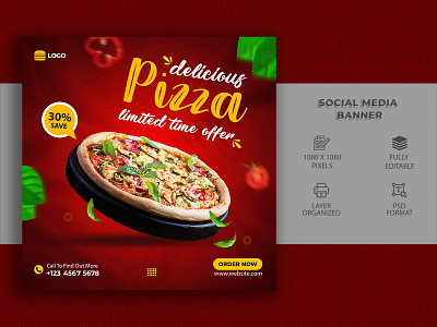 Delicious Pizza Social Media Food Banner Template facebook cover banner