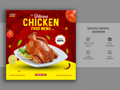 Social Media Post Chicken  Food  Banner