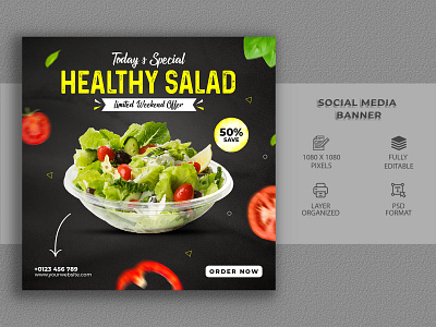 Healthy Salad Social Media Post Template facebook cover banner helthy