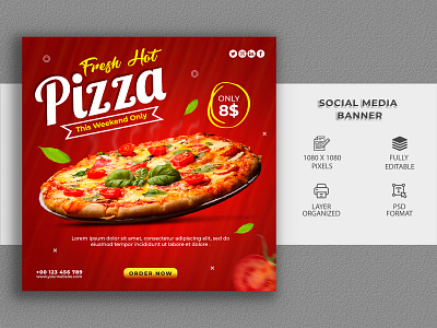 Fresh Hot Pizza Social Media Banner Post facebook cover banner