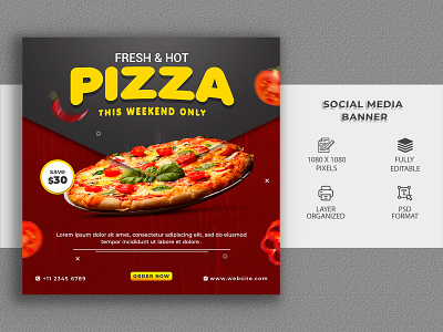 Fresh And Hot Pizza Social Media Post Template