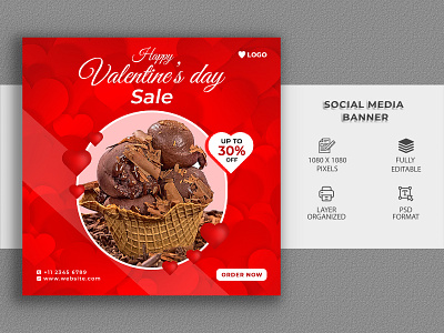 Valentine's Day Sale Social Media Banner 14 day facebook cover banner ice cram love valentines