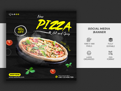 Pizza Social Media Design Template facebook cover banner