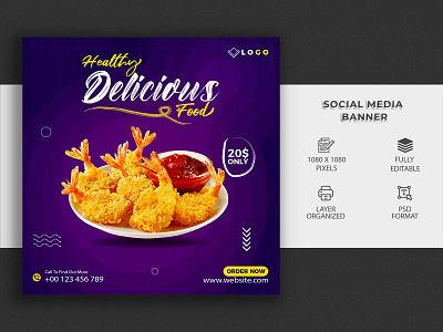 Healthy Food Social Media Banner Template flyer social