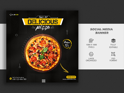 Delicious Pizza Social Media Template Design flyer social