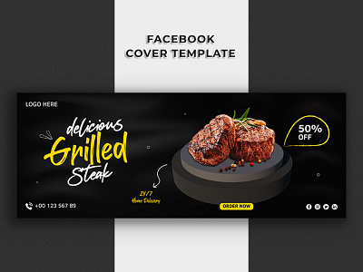 Grilled Steak Facebook Food Cover Template Design flyer social