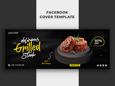 Grilled Steak Facebook Food Cover Template Design