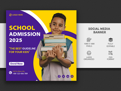 School Admission Social Media Banner design facebook cover banner flyer social graphic design illustration logo post social media template ui