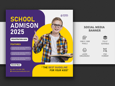 School Admission Instagram post and Social Media post design facebook cover banner flyer social graphic design post social media