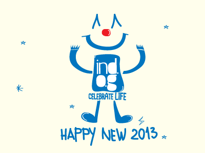 Happy new 2013 blue card celebrate life clown dancing ind.o.g indog minimal new year skopje