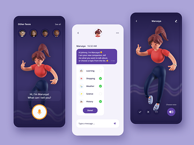 Marusya - Chat Bot App aiapp appdesign chatbot chatbotapp design figma mobileapp ui uidesign ux uxdesign uxui