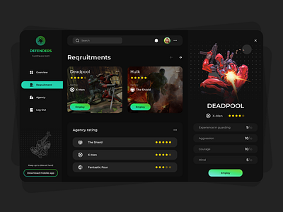 Defenders Security Agency App appdesign design figma mobileapp securityapp superheroesapp ui uidesign ux uxdesign webapp webplatform