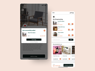 Furniture E-commerce Mobile Apps (Pop-up and Checkout Process)