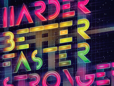 Daft Punk - Typopgraphy Poster 3d better daft punk faster harder neon retro stronger type typography