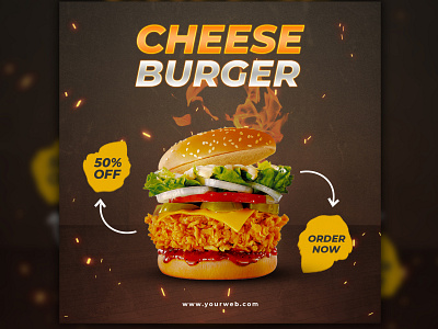 Burger social media post design template flyer