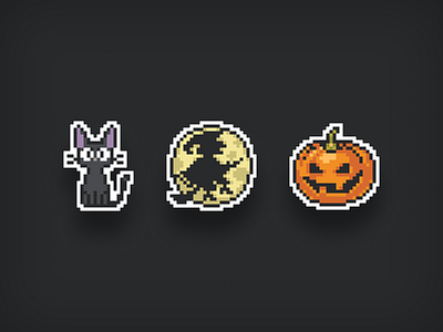 halloween • pixel art • stickers black cat fly halloween illustration jiji kiki kitty moon pack pumpkin sticker witch