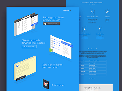 Trendom site full blue email extension geometry isometry minimal perspective site template tutorial
