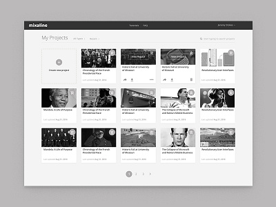 Mixaline grid paginator presentation project timeline web app wireframe