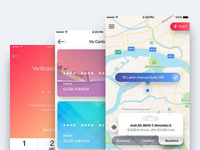 Taxi color scheme business cards code comfort driver economy map order popup ride taxi ui