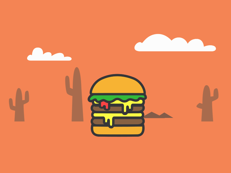 Desert Burger animation burger cactus cheese desert fun jump orange salad