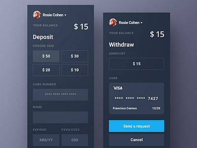 Deposit amount balance buy card dark deposit form money sum trade visa withdraw