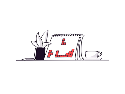 Tetris calendar coffee cup date illustration minimal plant schedule tea tetris