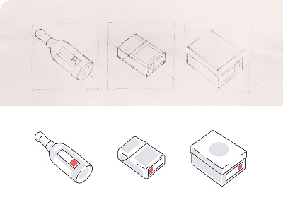Labeling alcohol bottle box cigarettes hand drawn illustration label mark sketch