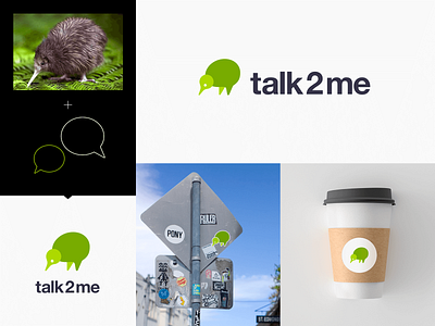 talk2me branding bubble chat english kiwi language logo logotype mascot message startup sticker talk