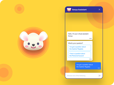 Sonya Assistant art assistant bot branding character chat cheese helper illustration mascot messages mouse product design virtual