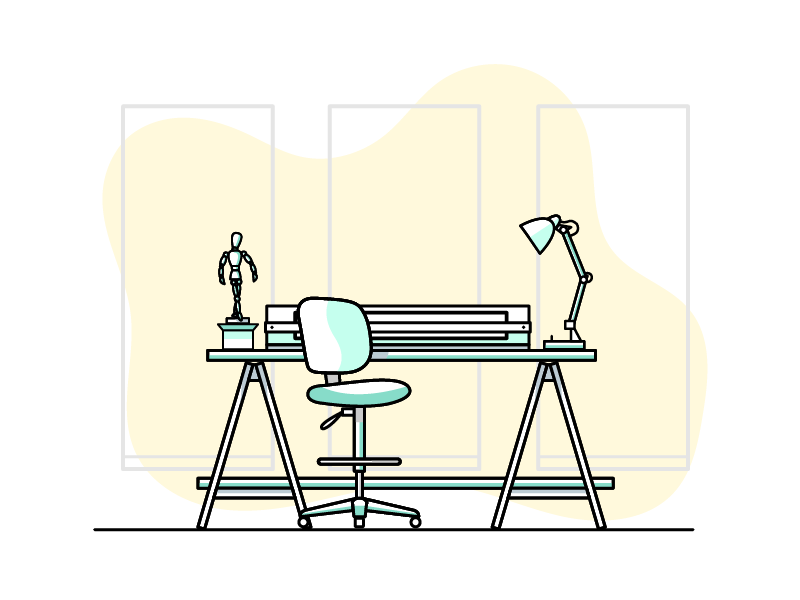 Studio de la Casa (South) yellow green clean art illustrator 2d flat vector icon ui design illustration studio