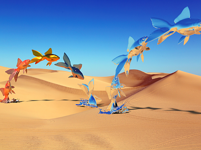 The Elusive Desert Fish 3d adobe app art desert design goldfish photo realistic project felix sand sky